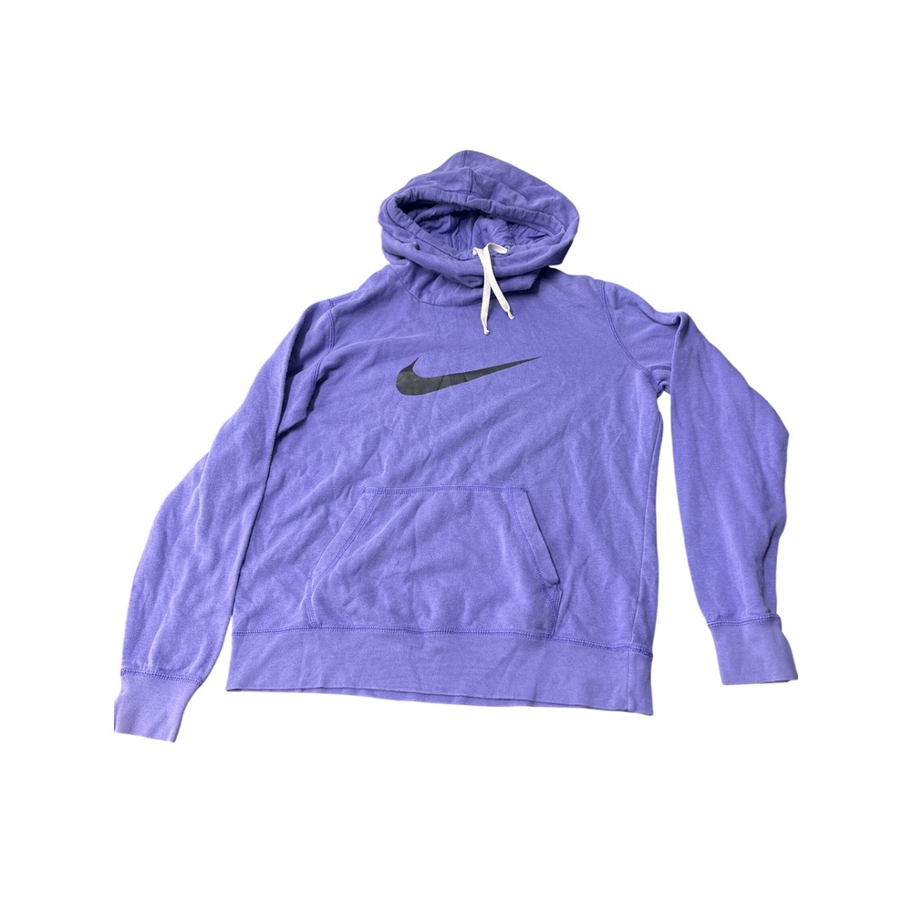 Nike Purple Pullover Hoodie Black Swoosh Funnel Neck Sweatshirt Womens Medium